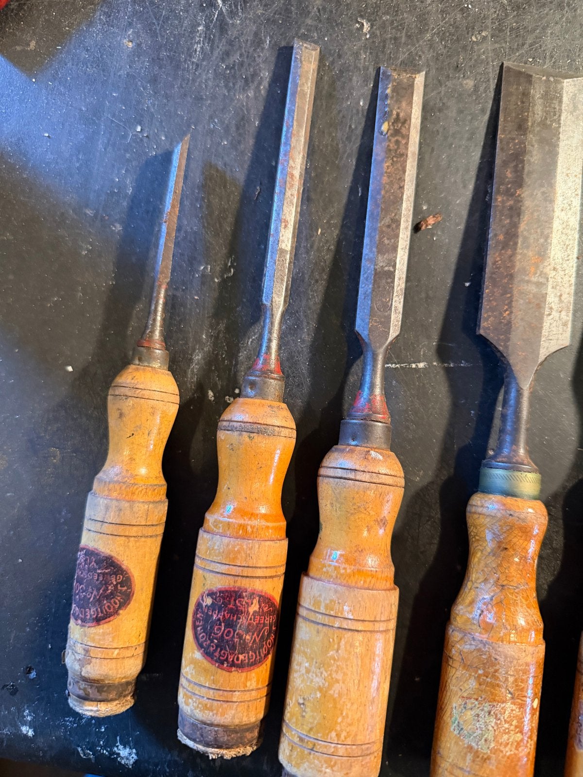 Set van 6 vintage beitels met houten handvatten, Ophalen of Verzenden