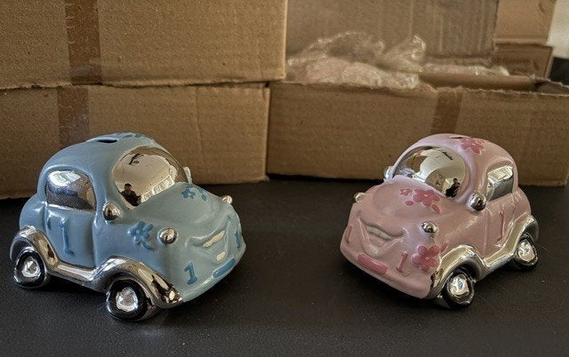 spaarpot 18 stuks spaarpotten auto blauw en roze samen, Ophalen of Verzenden, Nieuw, Steen, Aardewerk of Keramiek, Vervoermiddel