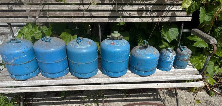 Diverse gasflessen, verschillende maten 7 stuks.(leeg), Ophalen, Gebruikt