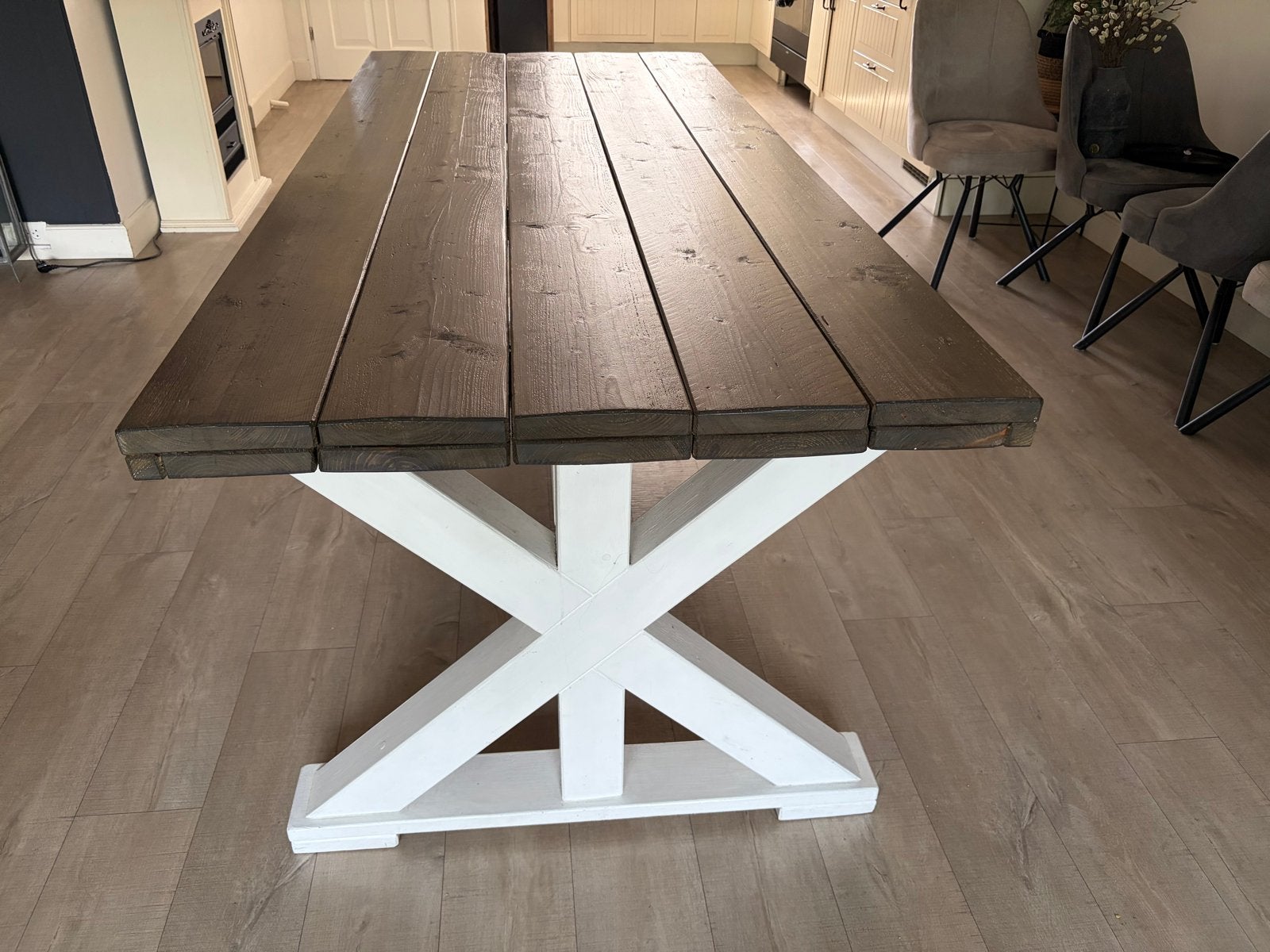 Robuuste eettafel met X-poten - Landelijke stijl, Ophalen, Gebruikt, 100 tot 150 cm, 200 cm of meer