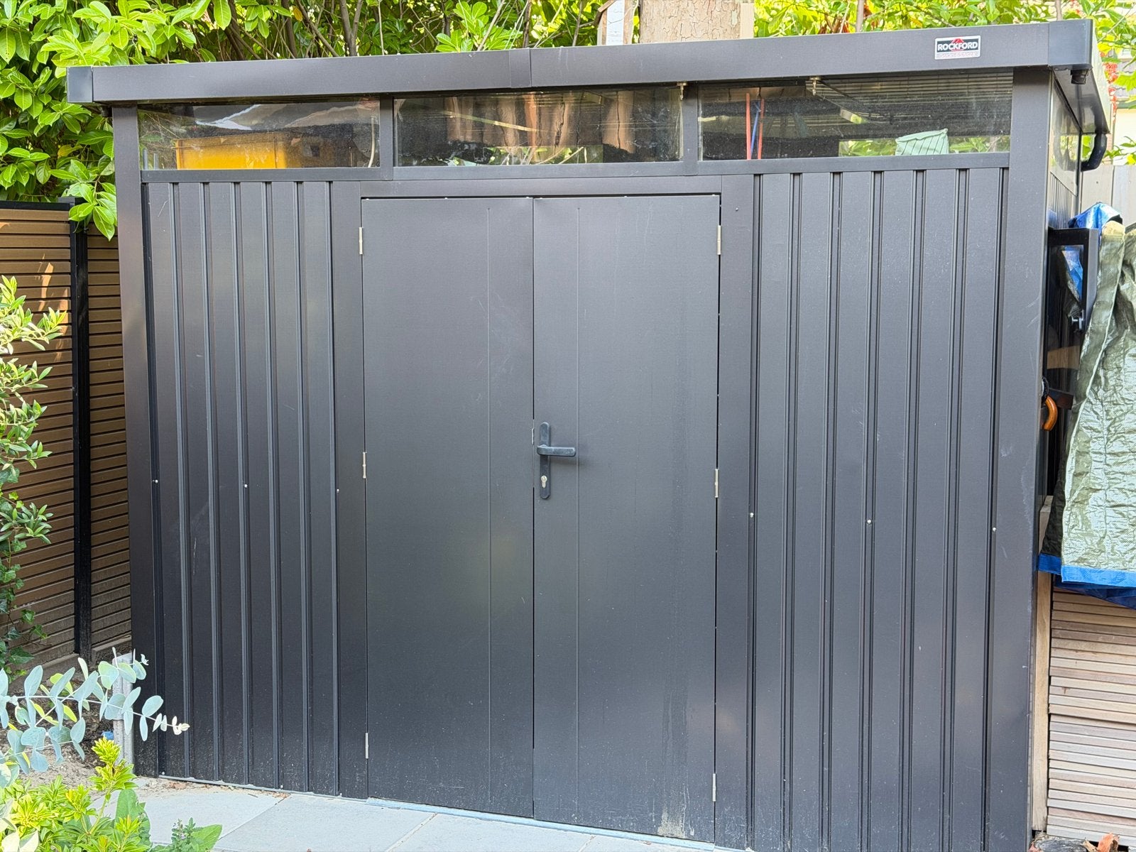 Rockford Lagos 200 metalen tuinhuis antraciet 294x230x222, Tuin en Terras, Tuinhuizen, Ophalen, 250 tot 500 cm, Schuur, 1 raam