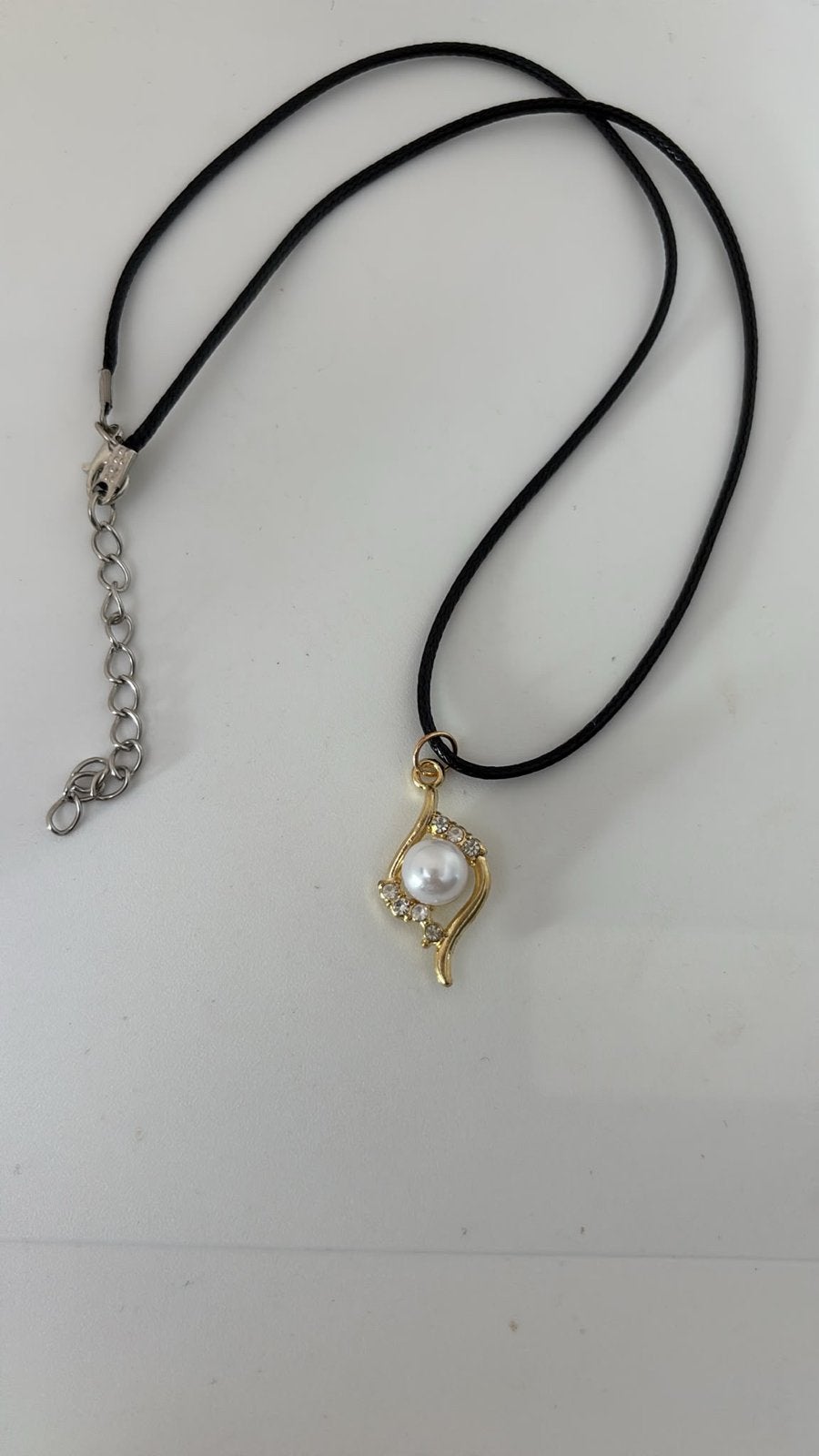 Nieuwe Ketting met Parel en Strass Hanger, Overige materialen, Verzenden, Zwart, Nieuw