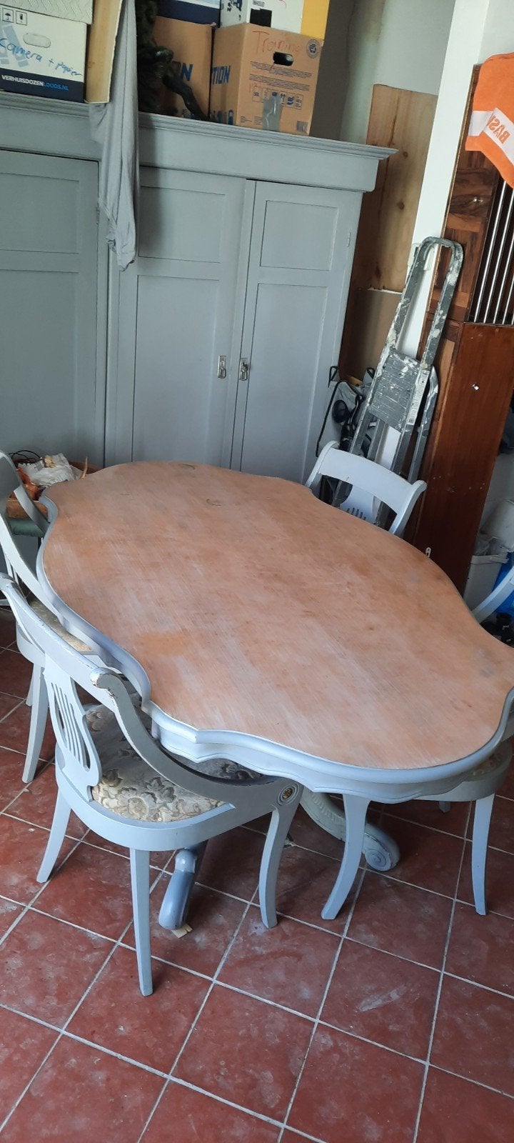 Antieke eettafel met 4 stoelen 170x105, Antiek en Kunst, Antiek | Meubels | Tafels, Ophalen