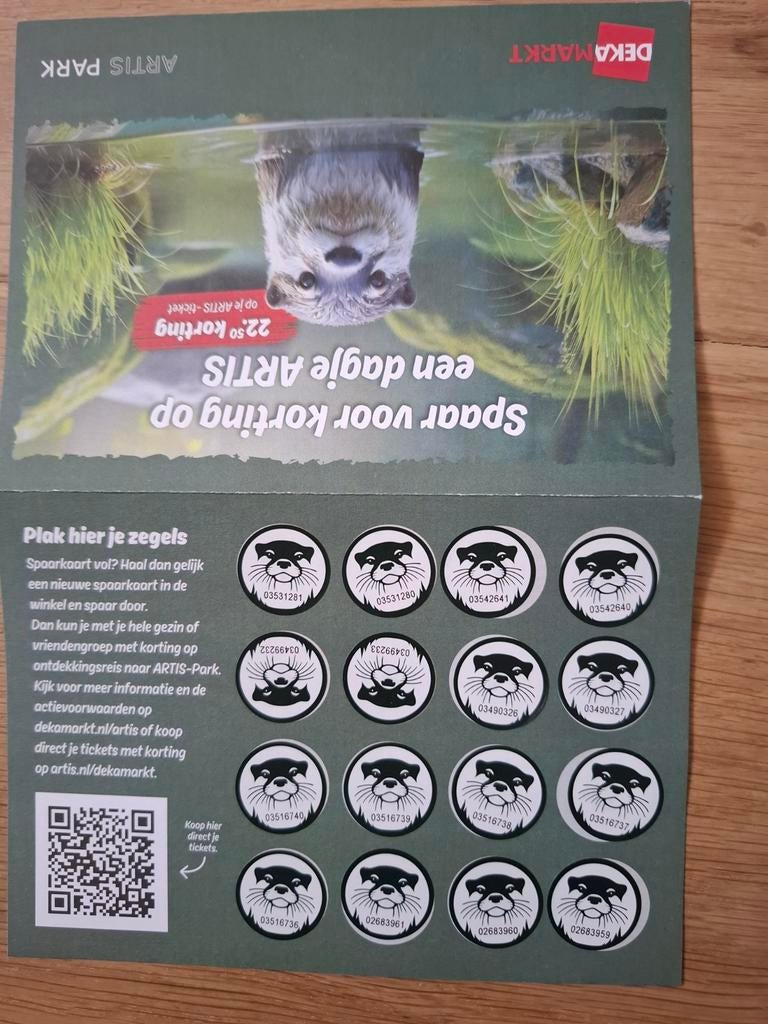 1 volle kaart Artis DekaMarkt, Eén persoon, Ticket of Toegangskaart