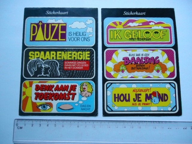 sticker oud KAART vintage strip fun energie pinup retro, Verzenden, Zo goed als nieuw, Bedrijf of Vereniging