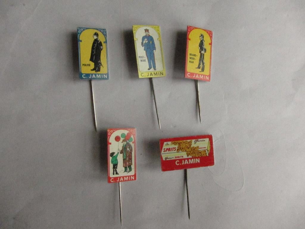 Setje van 5 vintage Jamin Speldjes, Verzamelen, Speldjes, Pins en Buttons, Zo goed als nieuw, Speldje of Pin, Merk, Verzenden