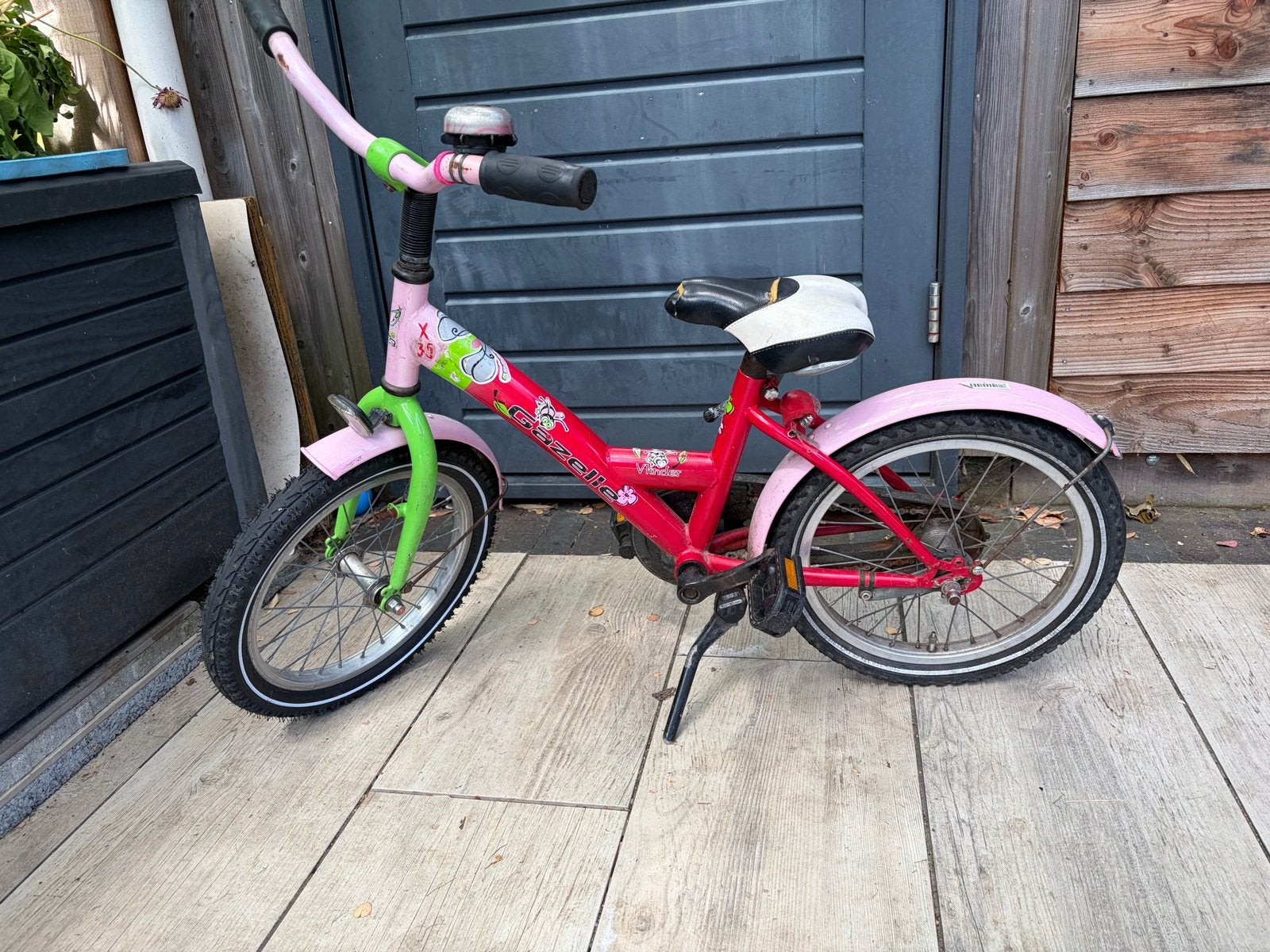 Gazelle kinderfiets 16 inch - roze/groen, Ophalen, Gebruikt, 16 tot 20 inch