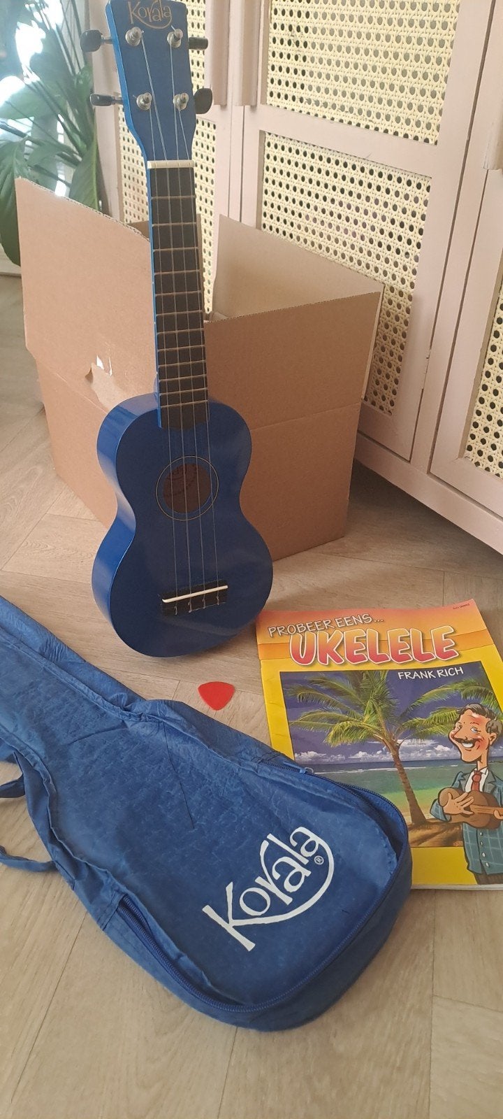 Blauwe Korala Ukelele met hoes en lesboek, Ophalen, Zo goed als nieuw, Ukelele