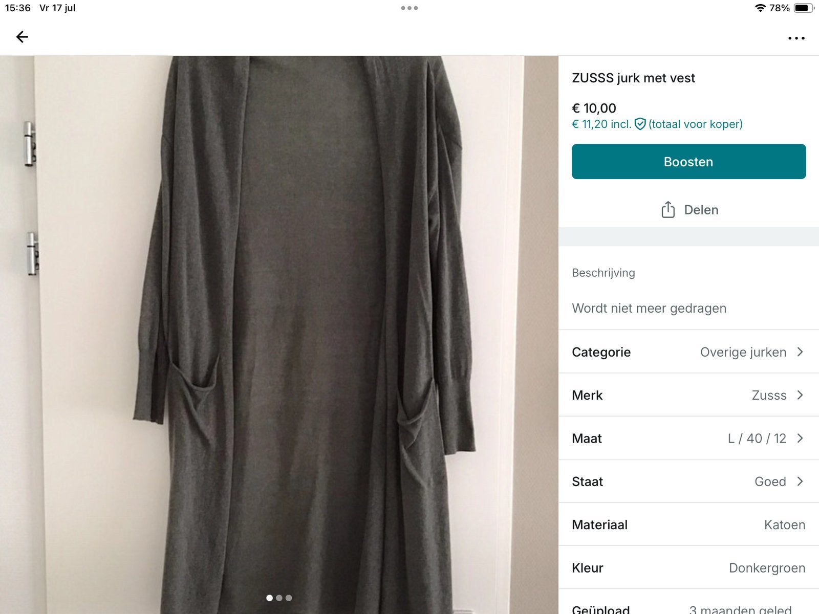 ZUSSS Jurk met Vest - Donkergroen, Kleding | Dames, Maat 42/44 (L), Ophalen of Verzenden, Gedragen, Onder de knie