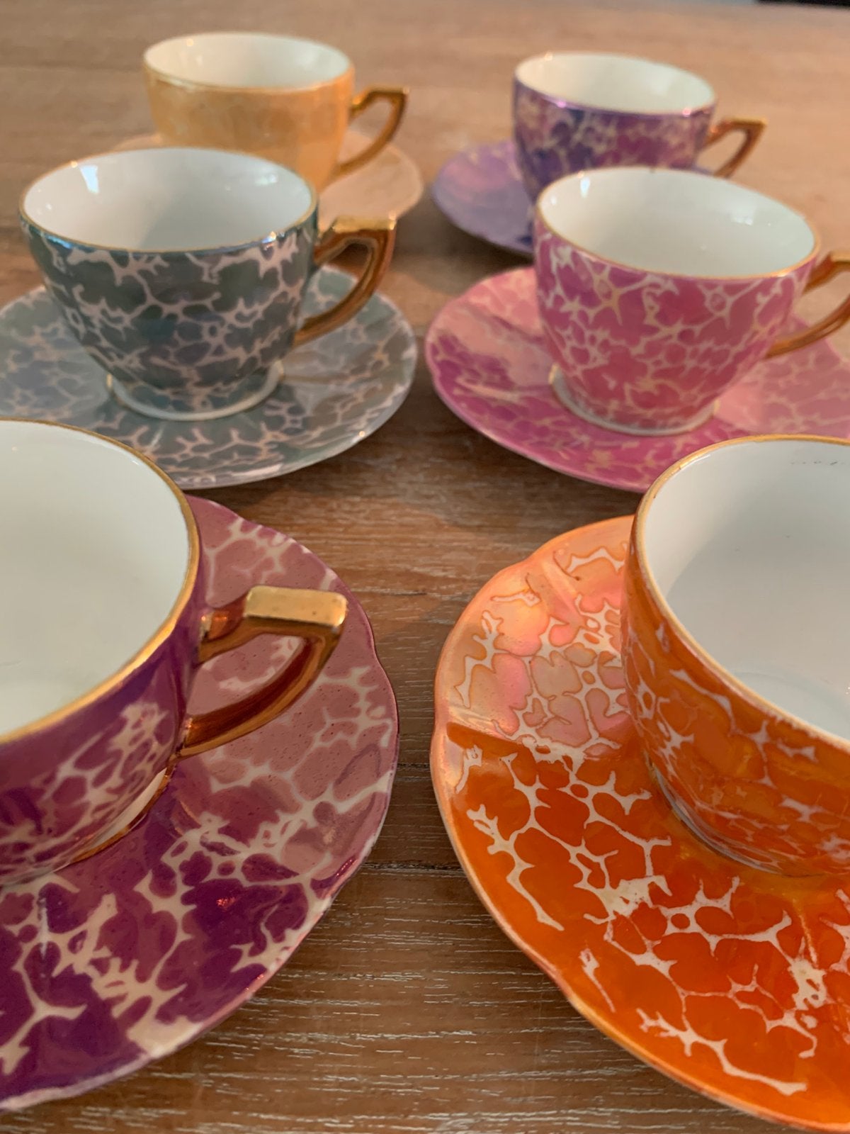 Servies Julius Hering & Sohn, 6 x kop-en-schotel, lusterware, Antiek en Kunst, Ophalen of Verzenden