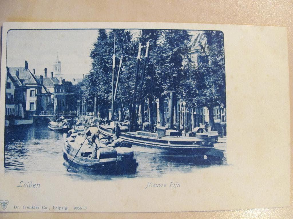 Leiden, Nieuwe Rijn, 'blauwe kaart' Dr. Trenkler, Ophalen of Verzenden, Voor 1920, Zuid-Holland