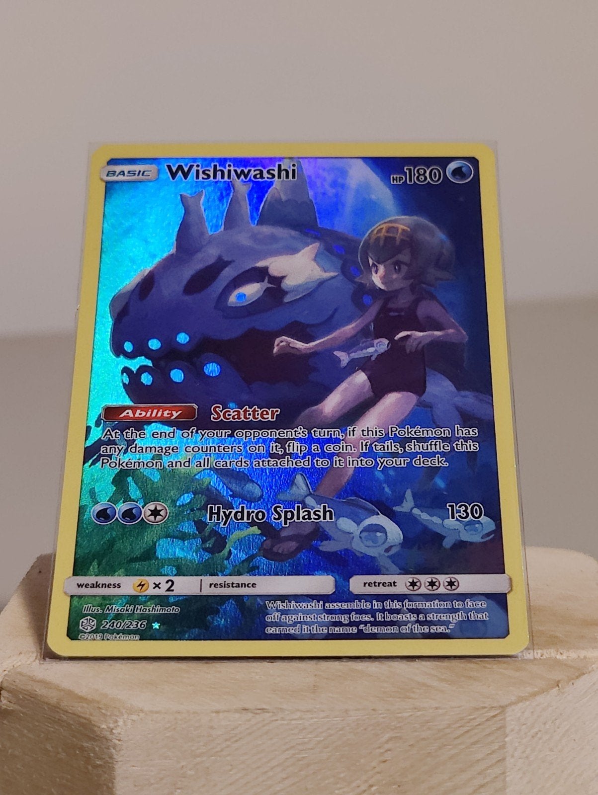 Wishiwashi GX Full Art Pokémon Kaart 240/236 Cosmic Eclipse, Ophalen of Verzenden, Losse kaart, Foil