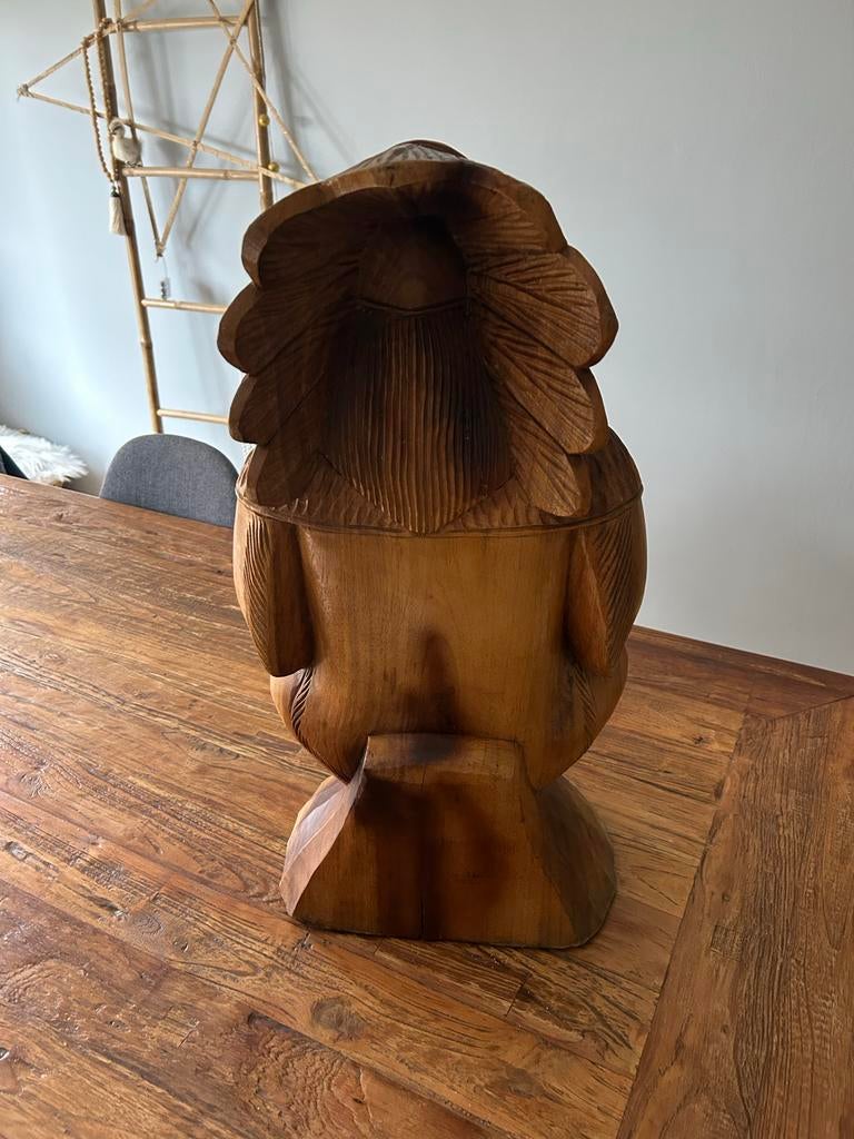 Handgesneden Houten Beeld Indiaan, Ophalen, Handgemaakt, 20 - 50 cm, Beeld