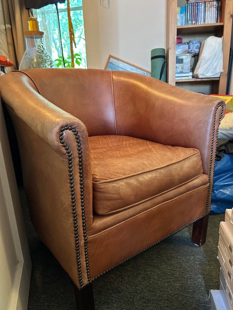 Gratis leren fauteuil bruin, Huis en Inrichting, Fauteuils, Ophalen, Gebruikt, 50 tot 75 cm, Leer