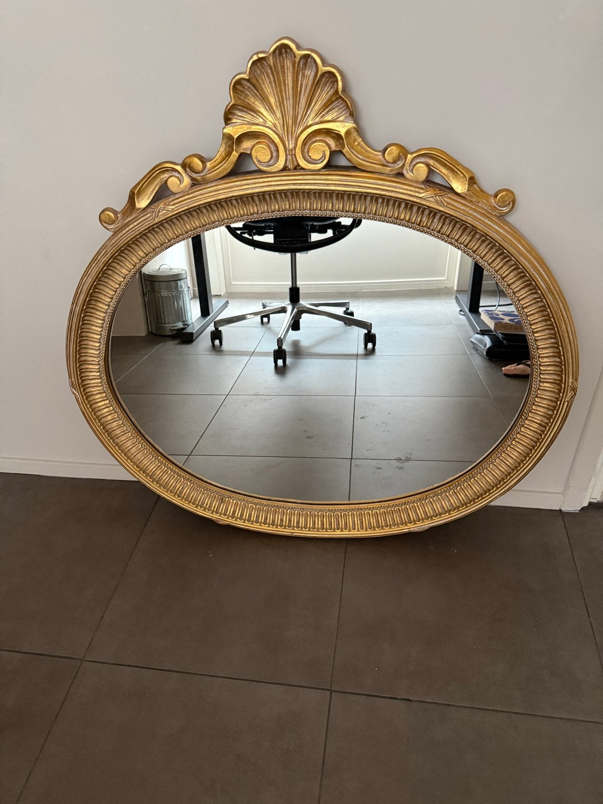 Gouden ovale spiegel met geslepen glas, Ophalen, Ovaal, 50 tot 100 cm, 100 tot 150 cm