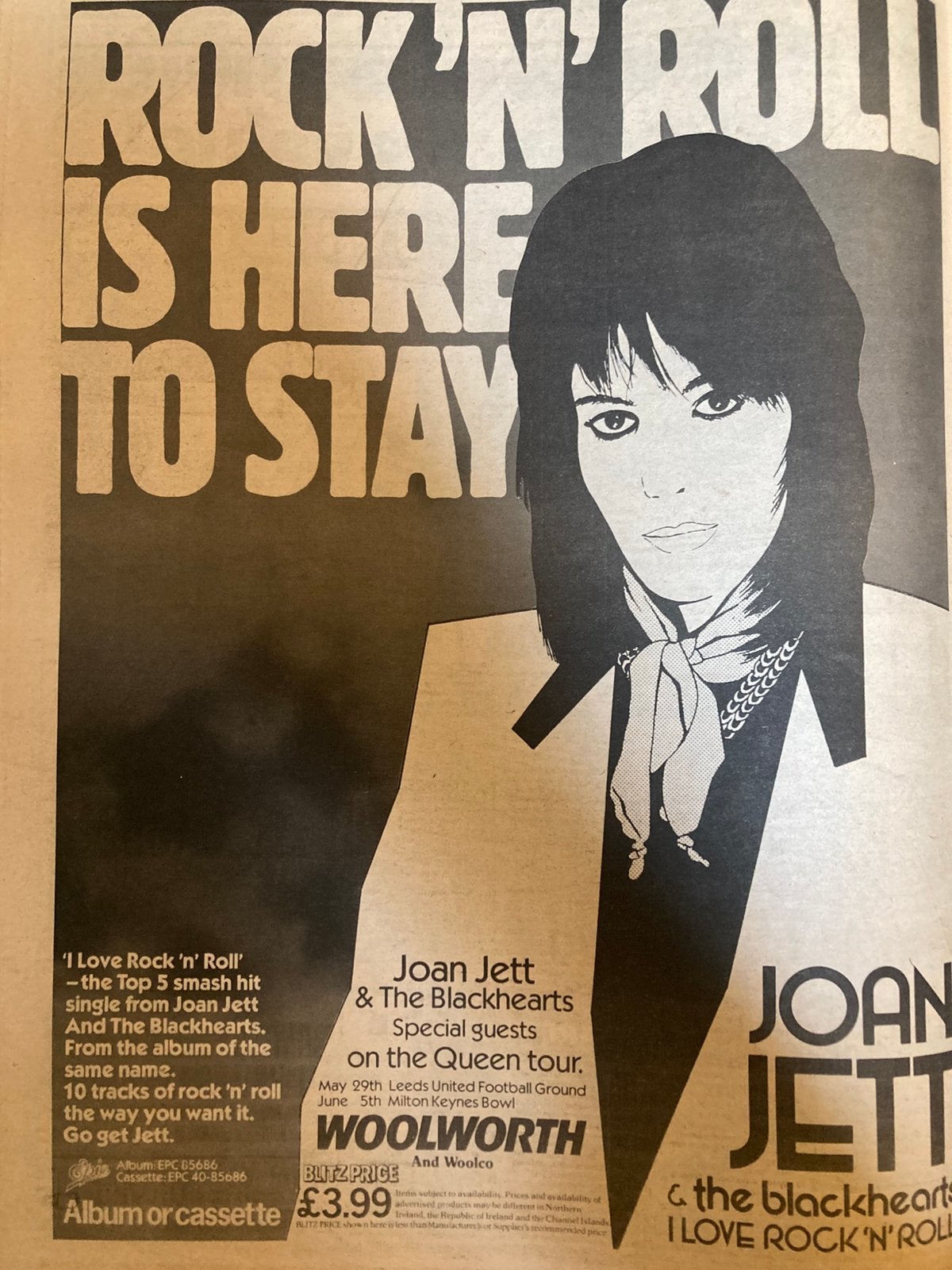 JOAN JETT A3 advertentie, Ophalen of Verzenden, Zo goed als nieuw, A1 t/m A3