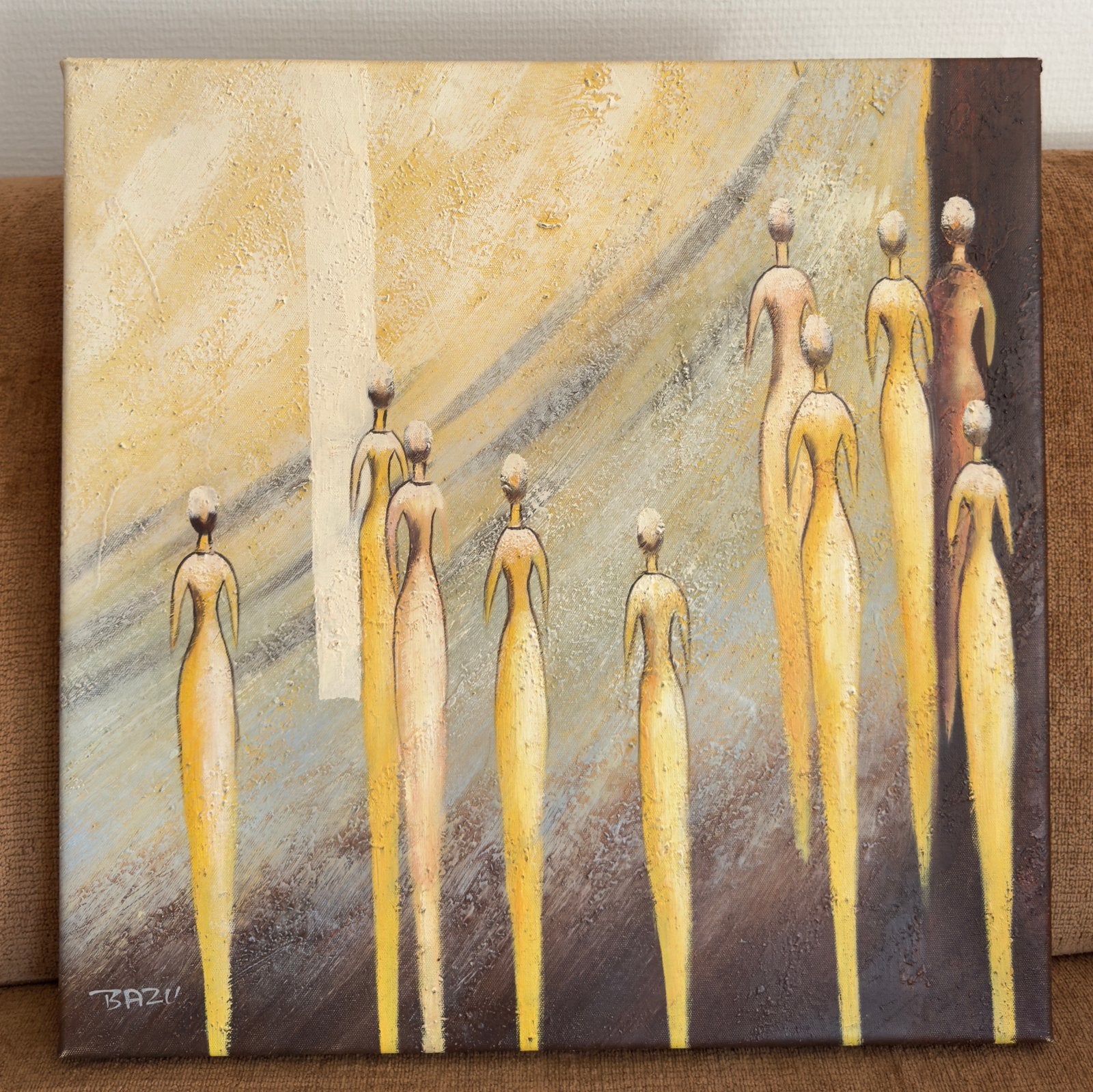 Origineel olieverfschilderij 'The Walking World' van Bazu, Ophalen