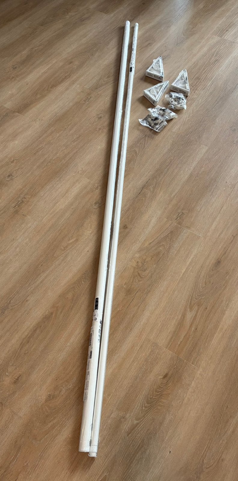 IKEA HUGAD/RÄCKA dubbele gordijnroede 210-385 cm, Ophalen, Wit, Metaal, In te korten
