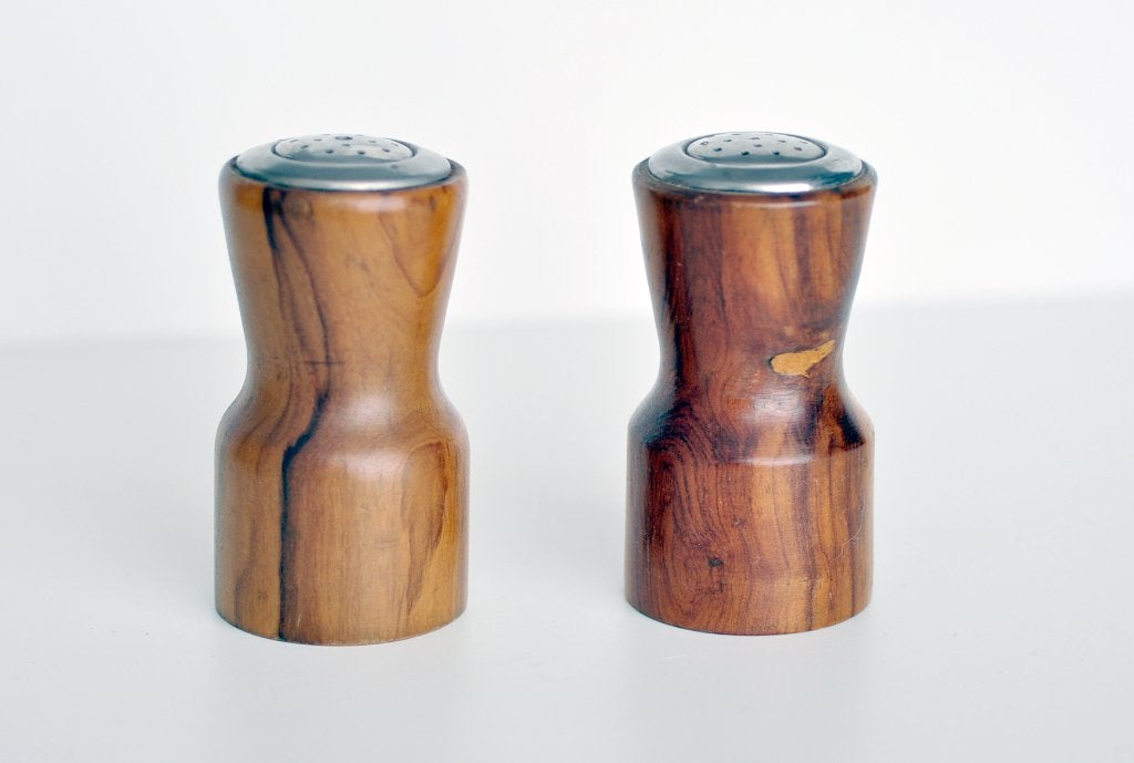 vintage Oliv-Art peper en zout stel olijfhout, Ophalen of Verzenden, Zo goed als nieuw, Hout, Bruin
