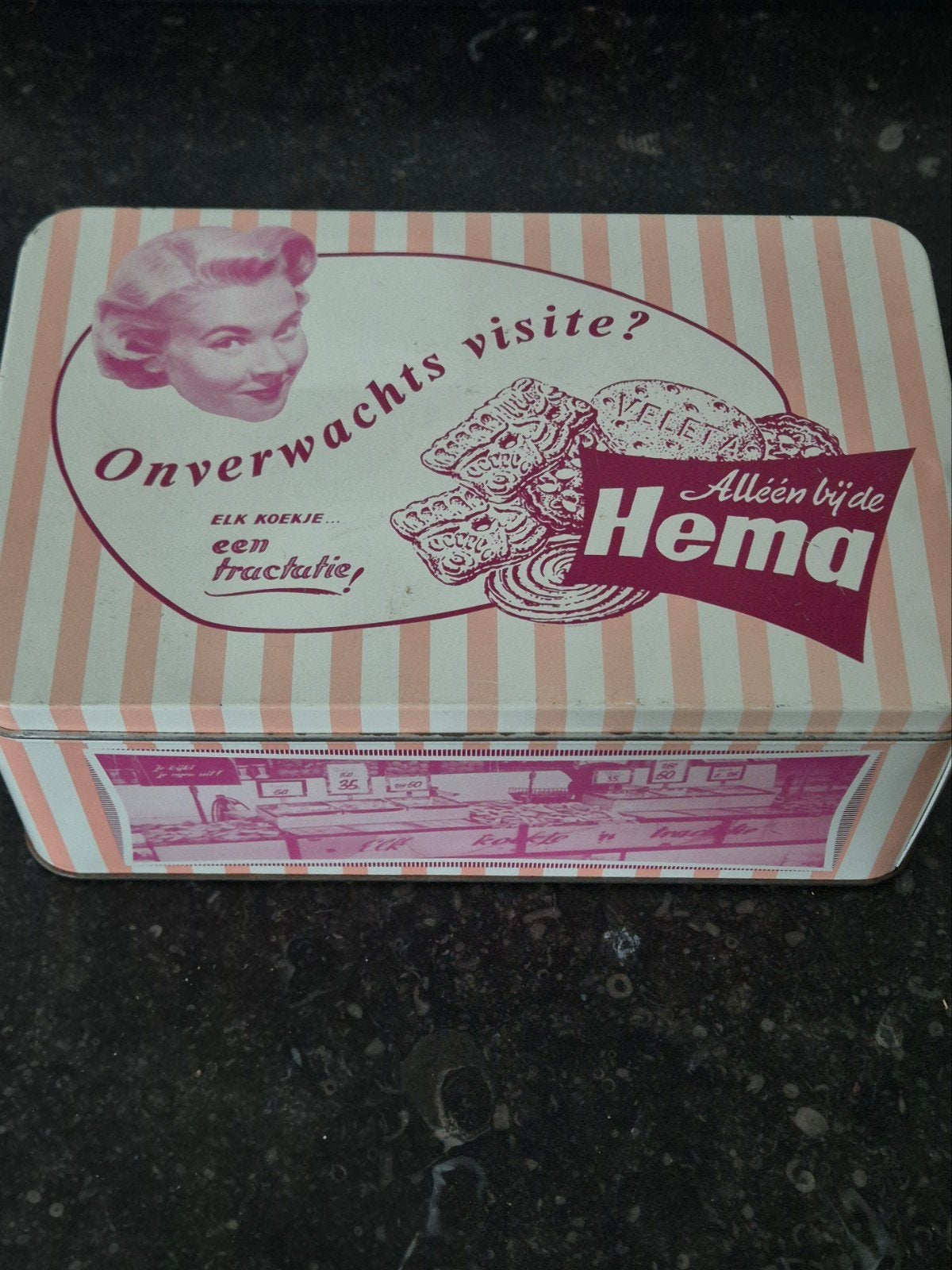 Vintage HEMA koekblik, Verzamelen, Blikken, Ophalen of Verzenden, Gebruikt, Koek(jes)