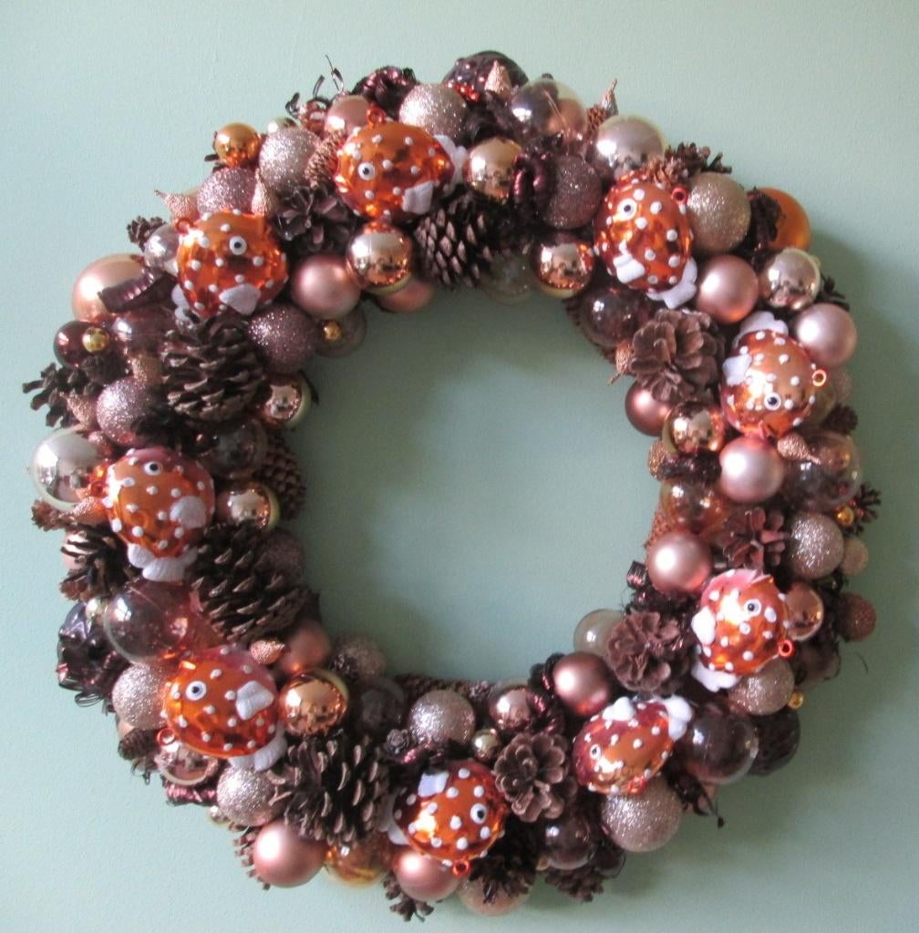 Kerstkrans met Zoenvissen 50 cm Koper Bruine Krans, Huis en Inrichting, Woonaccessoires | Kransen, Nieuw, Ophalen of Verzenden