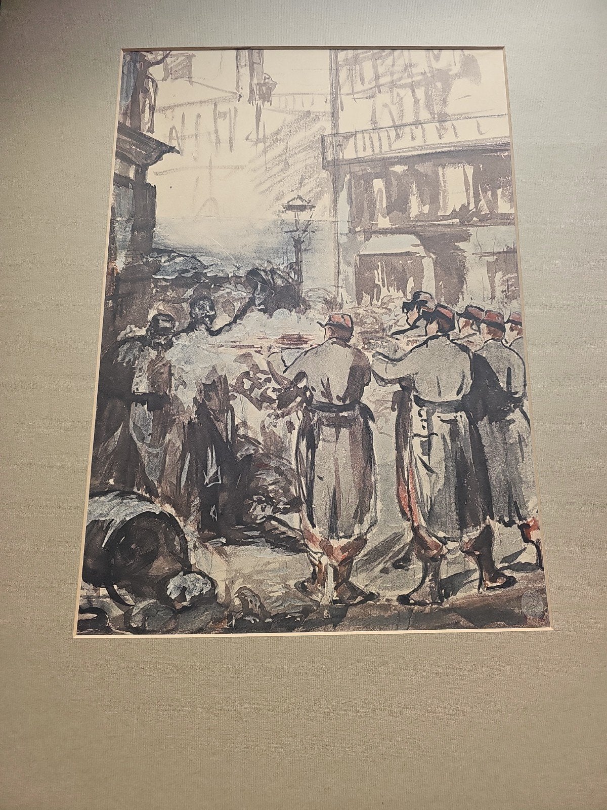 Édouard Manet Die Barrikade (1928) Marées Gesellschaft litho, Ophalen of Verzenden
