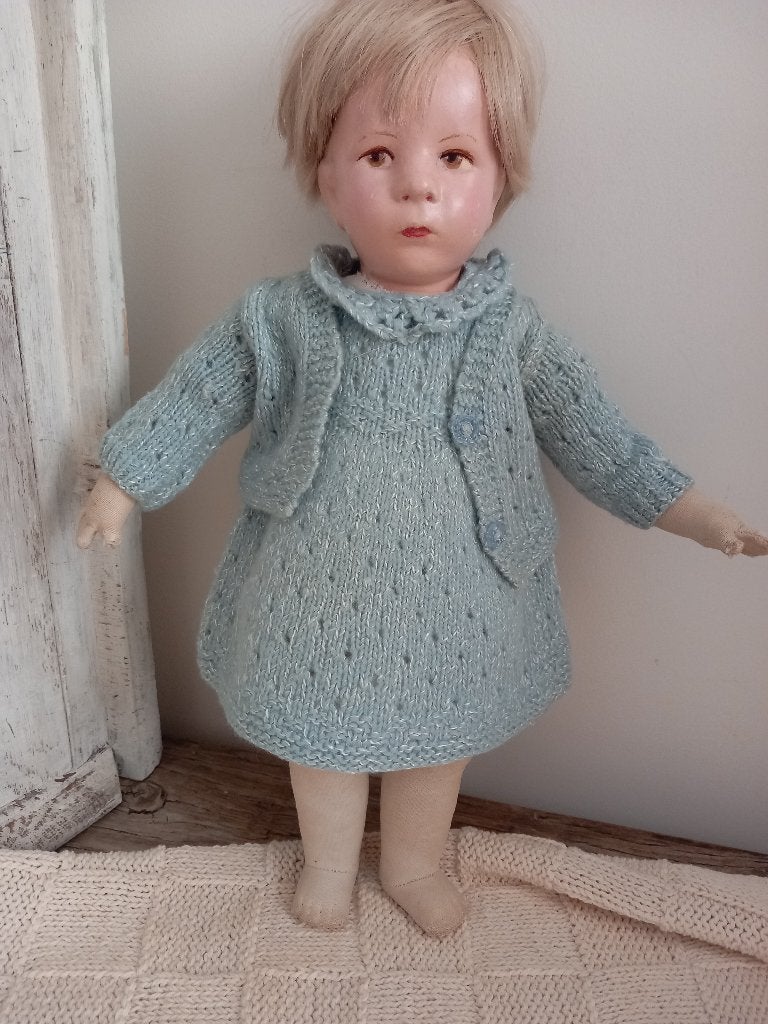 Vintage wollen poppen jurkje met vestje jaren 50 .Frankrijk, Ophalen, Zo goed als nieuw, Kleertjes