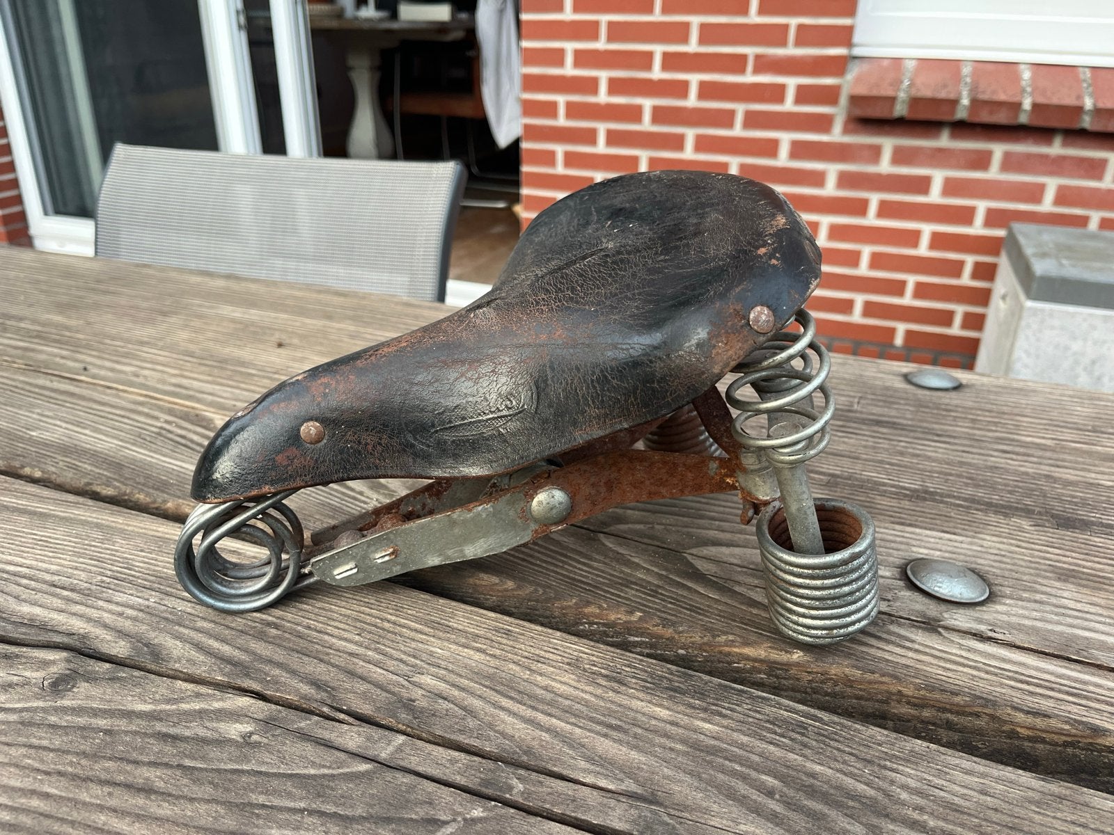 Vintage Primus fietszadel - Leer met veren, Gebruikt, Leer, Ophalen of Verzenden, Zadel