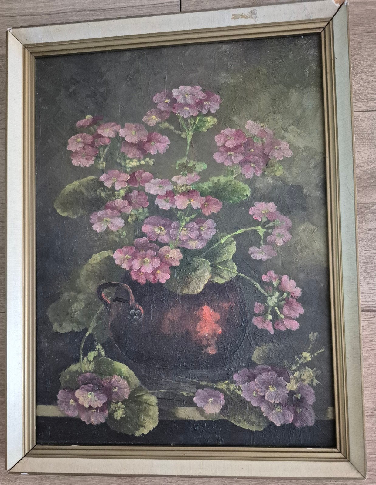40x30 Handgeschilderd Bloemen Stilleven - Lijst Beschadigd, Bloemen, Ingelijst, Doek, Realistisch