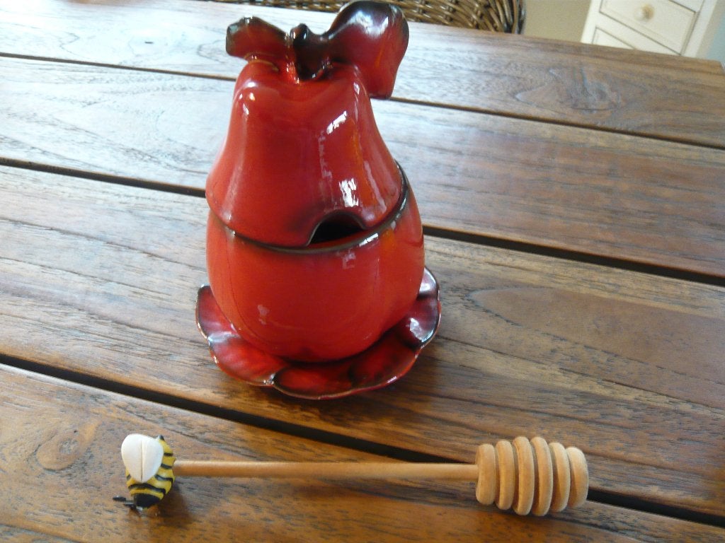 Goebel jampot honingpot rood in peervorm 16cm, Antiek en Kunst, Ophalen of Verzenden
