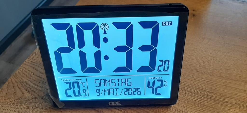 ADE CK 2301 Zwarte Radiografische Digitale Klok, Ophalen of Verzenden, Zo goed als nieuw, Digitaal, Overige typen