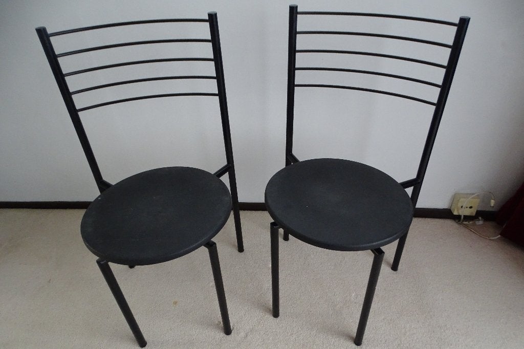 2 Zwart metalen (eethoek)stoelen, Huis en Inrichting, Ophalen, Gebruikt, Twee, Zwart