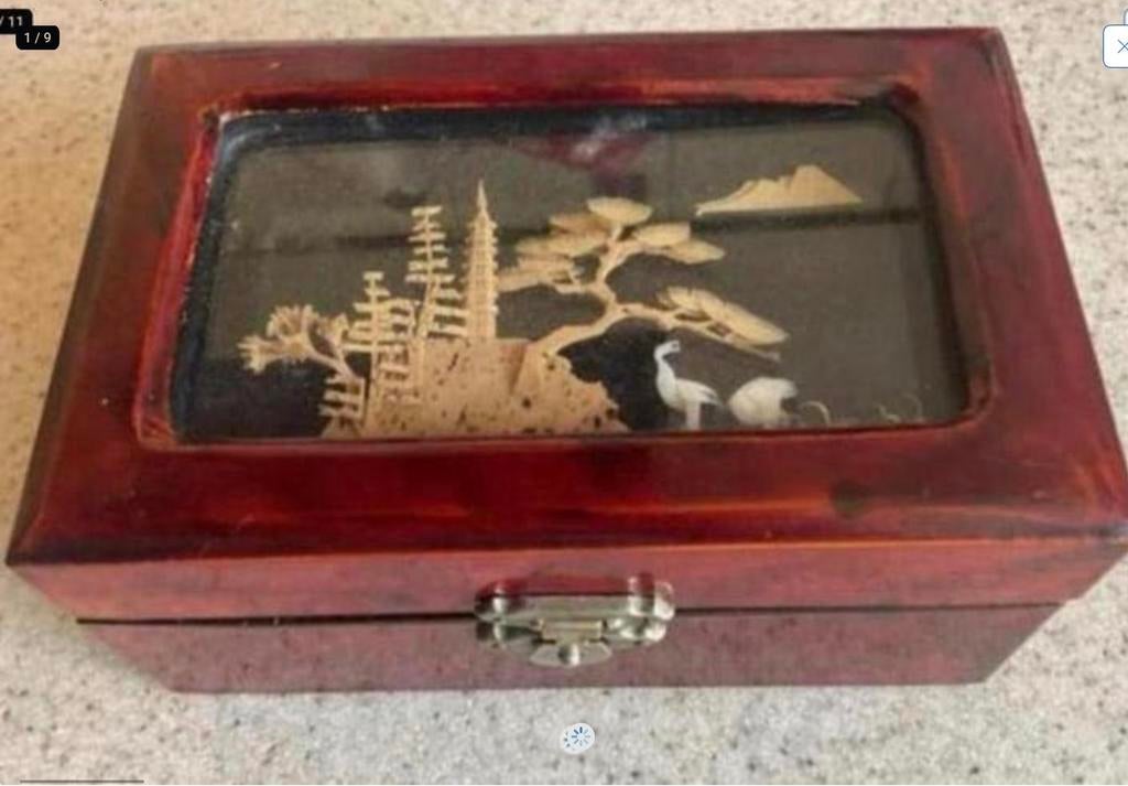 Vintage lakdoosje met kurk diorama, Antiek en Kunst, Ophalen of Verzenden