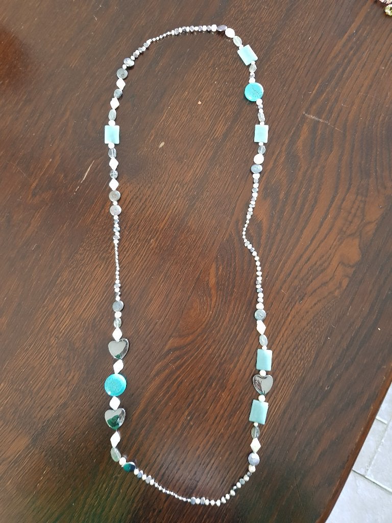 Lang collier: echte parels, hematiet, amazoniet, enz., Sieraden, Tassen en Uiterlijk, Nieuw, Ophalen of Verzenden, Steen of Mineraal