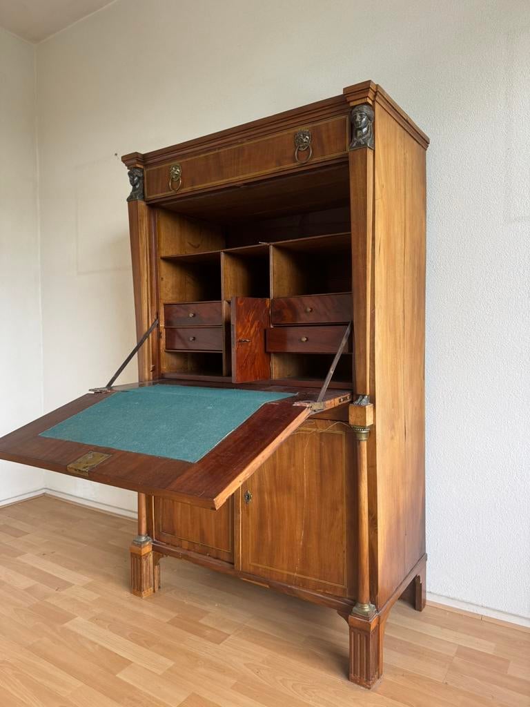 Antieke Empire secretaire ca. 1820 met bronzen ornamenten, Ophalen, Gebruikt, Klassiek
