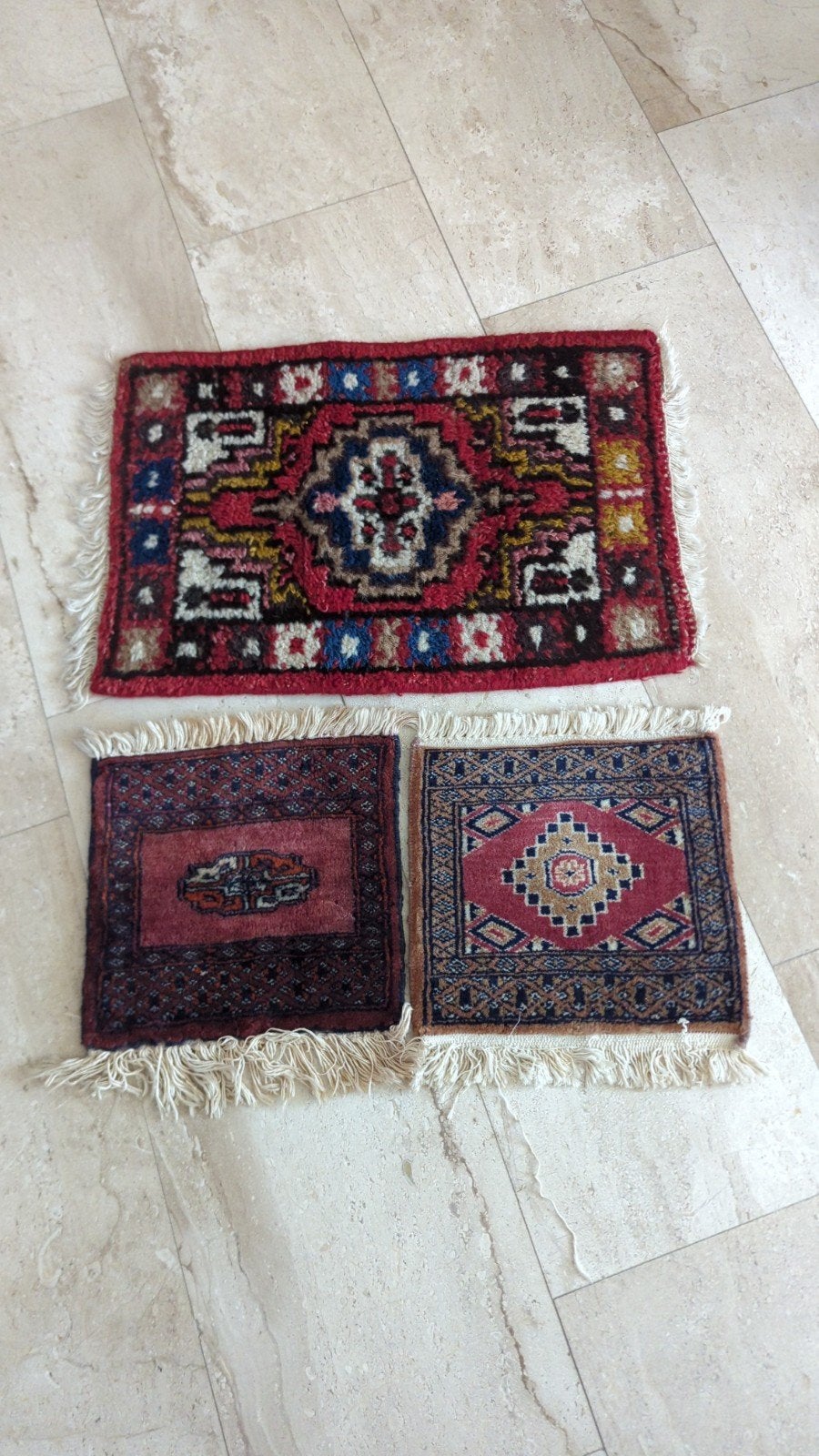 3 Perzische tapijten: 3x 30x30cm, 1x 40x60cm, Ophalen, Rechthoekig, 200 cm of meer