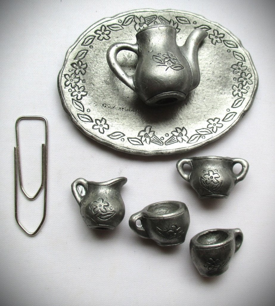 Tin Theeservies voor Poppenhuis~Miniatuur Tinnen serviesje, Ophalen of Verzenden, Gebruikt, Gebruiksvoorwerp