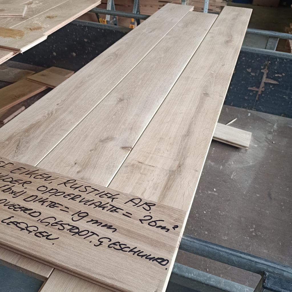 massief eiken houten vloer, 16cm br, 26m2 opp, rustiek AB, Zo goed als nieuw, 10 m² of meer, 10 tot 30 cm, Hout