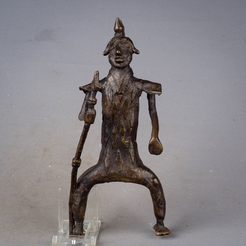 Ashanti of Dogon bronzen krijger beeld, 22 cm, Afrika, Handgemaakt, Ophalen of Verzenden