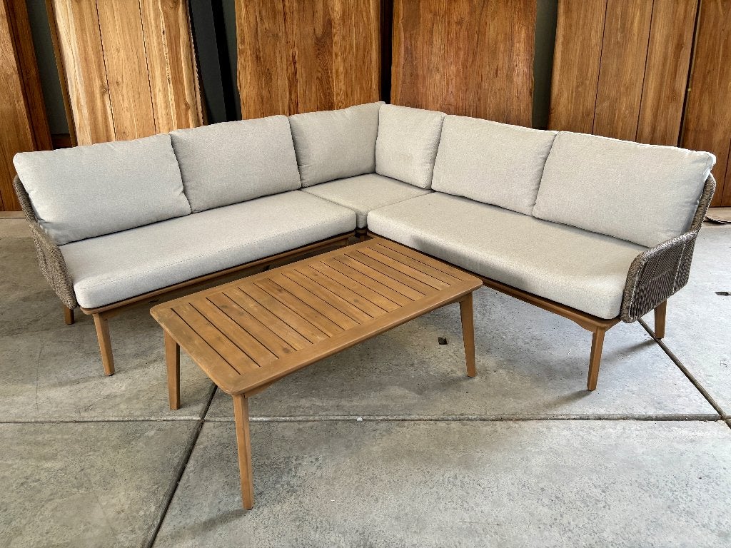 Lounge hoek Enola | Licht teaklook | rope taupe, Ophalen, 5 zitplaatsen, Bank, Nieuw