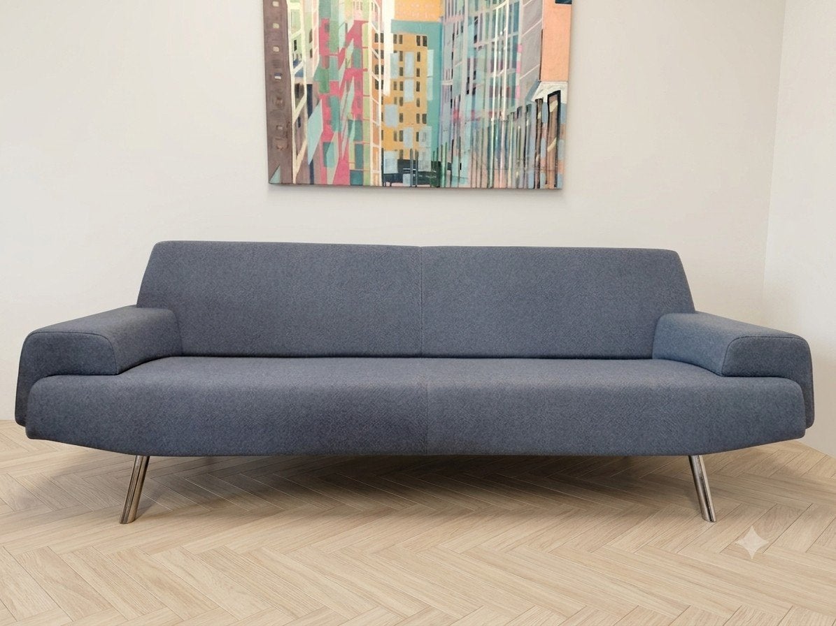 Cloak Sky | 3,5 zitsbank | Blauw Ploegwool, Modern design Hans Daalder, Driepersoons, 75 tot 100 cm, Ophalen of Verzenden