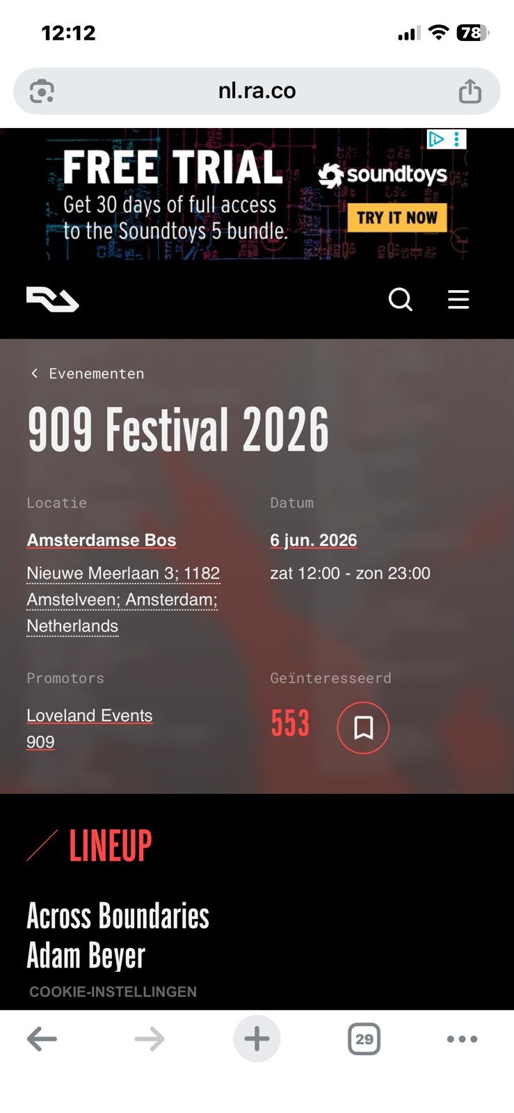 1 tickets 909 zaterdag 06-06-2026, Tickets en Kaartjes, Drie personen of meer