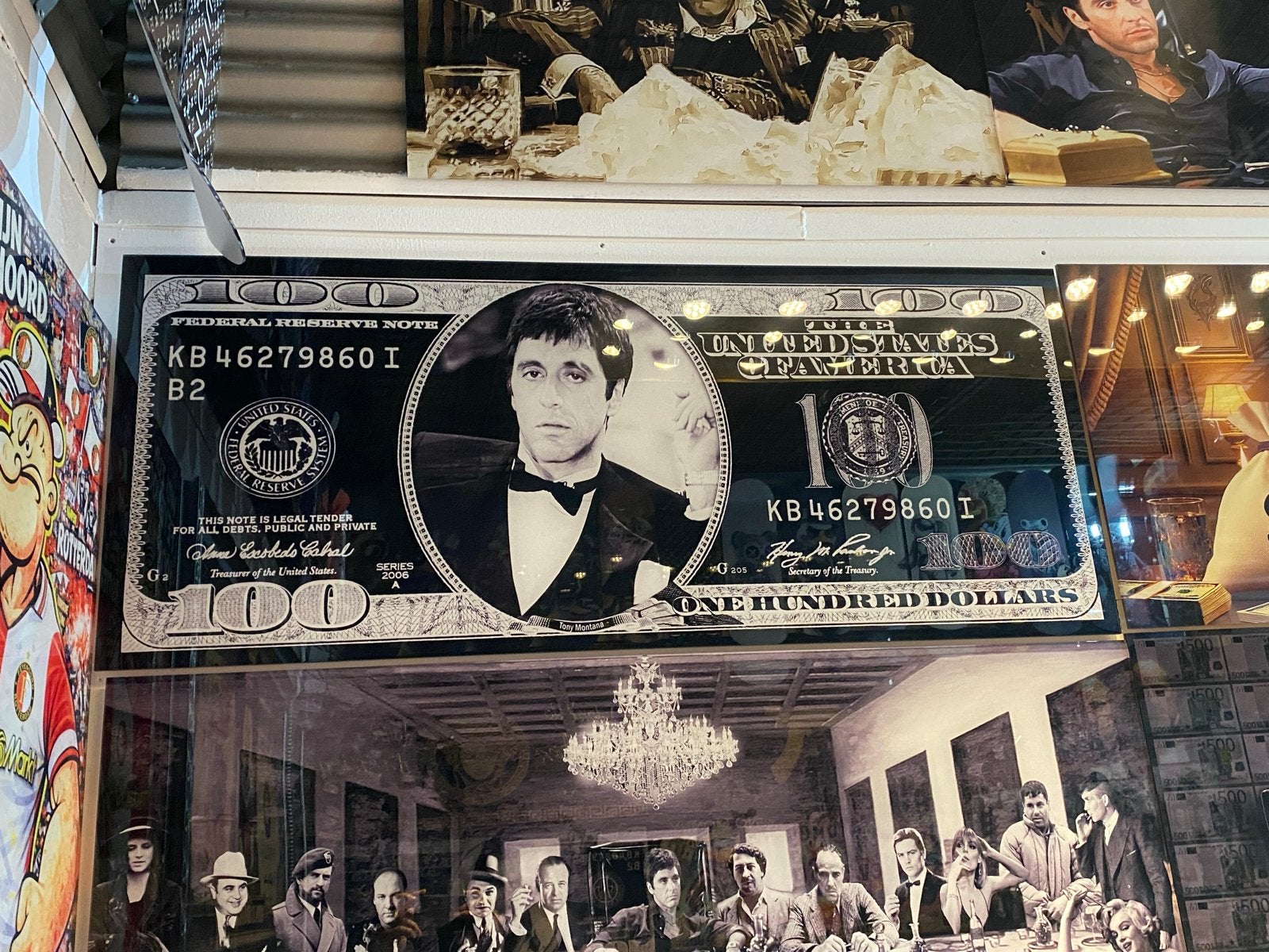Al Pacino Schilderij - Scarface op 100 Dollar Biljet, Antiek en Kunst, Kunst | Schilderijen | Modern, Ophalen of Verzenden, Overige materialen