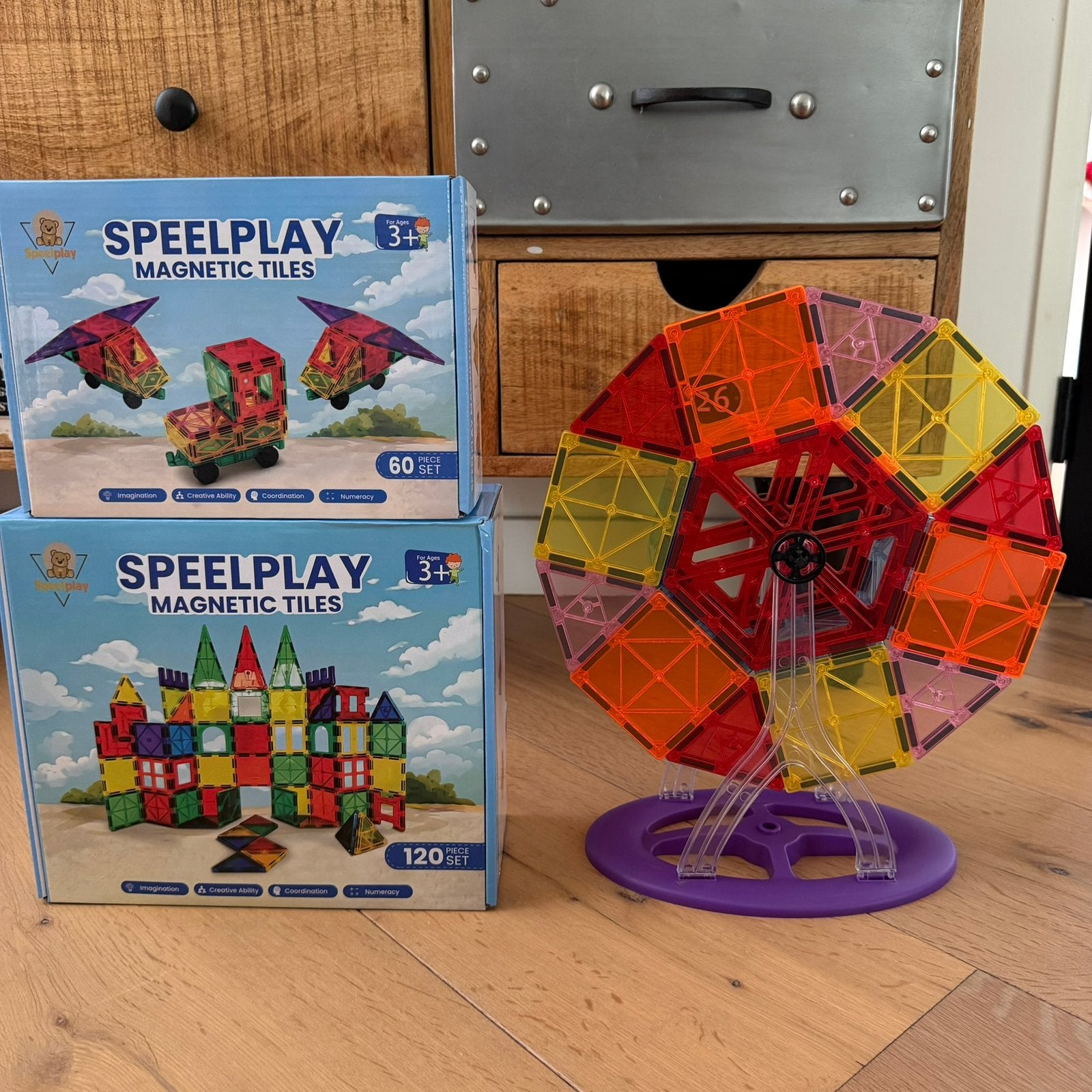 Magnetic Tiles XL Set 180 stuks + Reuzenrad & 4 Auto’s, Overige merken, Info@speelplay.com, Nieuw, 7006TL