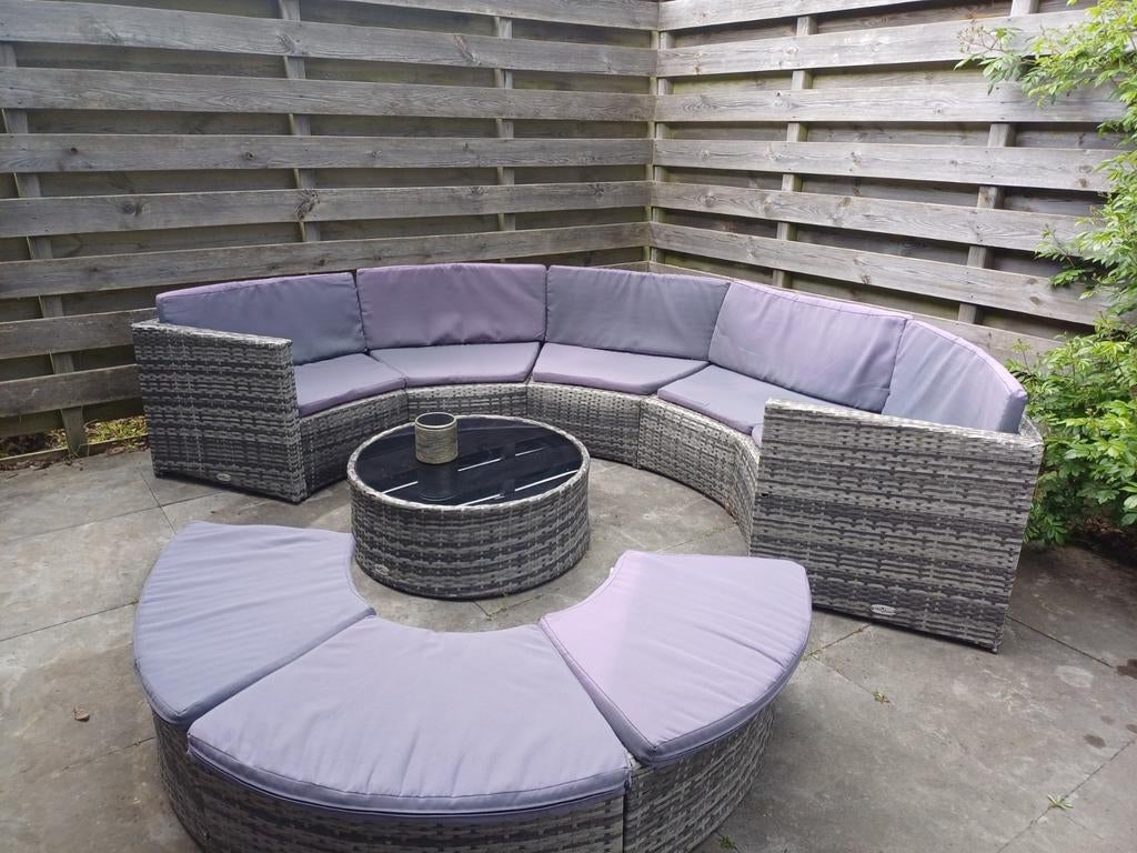 Wicker Loungeset met Ronde Bank en Salontafel, Ophalen, Gebruikt, Wicker, Bank