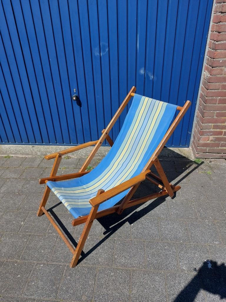 Vintage retro strandstoel inklapbaar jaren 70 stoel, Tuin en Terras, Ligbedden, Ophalen, Gebruikt, Hout, Inklapbaar