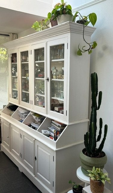 Off-white buffetkast / vitrinekast, Ophalen, 200 cm of meer, 150 tot 200 cm, Landelijk