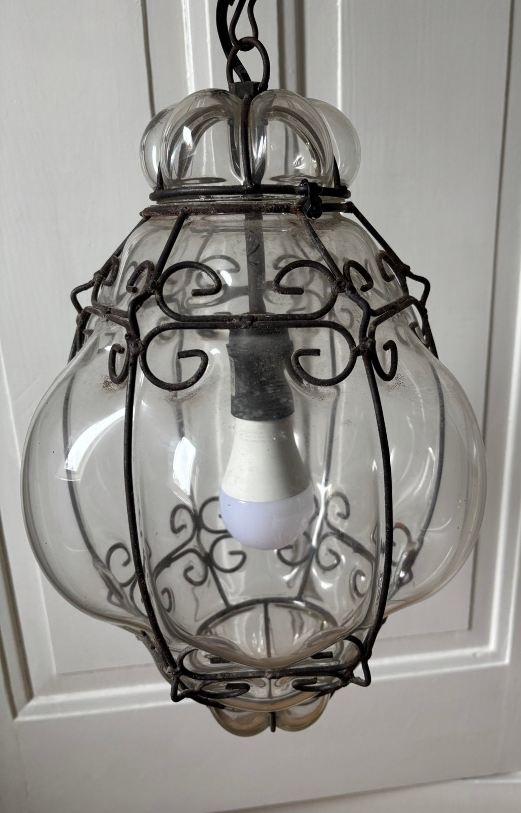 Vintage Venetiaanse handgeblazen hanglamp, Huis en Inrichting, Gebruikt, Vintage, Glas, E27 (groot)
