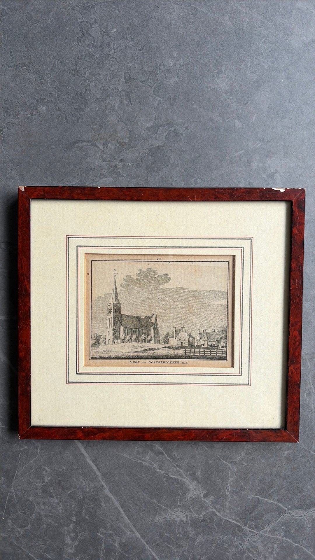 Antieke ets Kerk van Oosterblokker 1726, Antiek en Kunst, Ophalen of Verzenden
