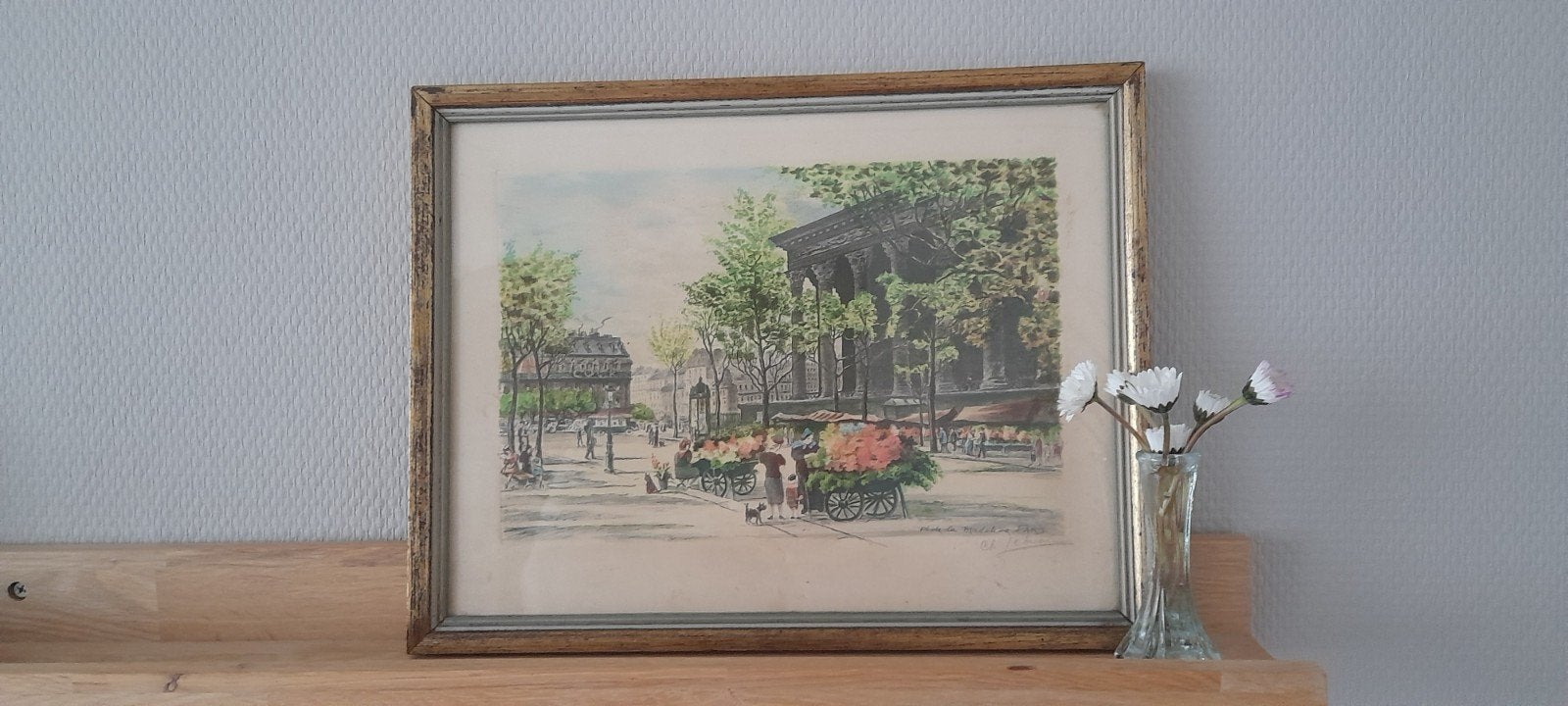 oud brocante Frans gesigneerd schilderijtje, v een markt, Ophalen of Verzenden
